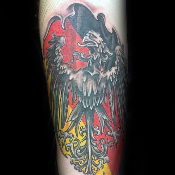 Mens Eagle With Germany Flag Ripped Skin Tattoo On Forearm