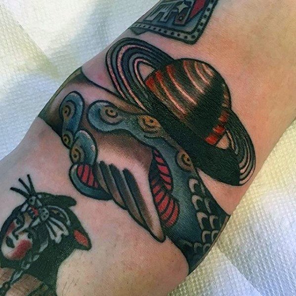 Mens Elbow Crease Alien Handshake Tattoo With Ditch Design