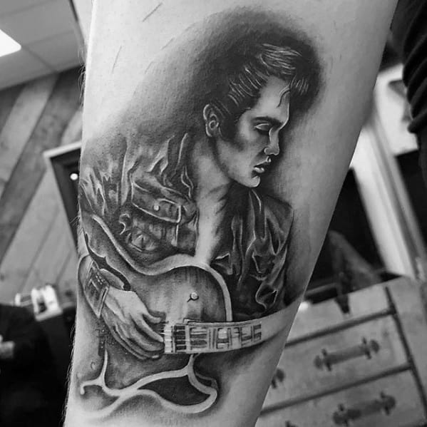 Mens Elvis Presley Playing Guitar Tattoo Design Ideas