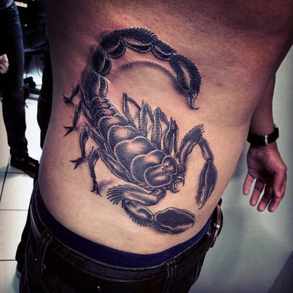 Mens Enormous Black Scorpion Tattoo On Torso