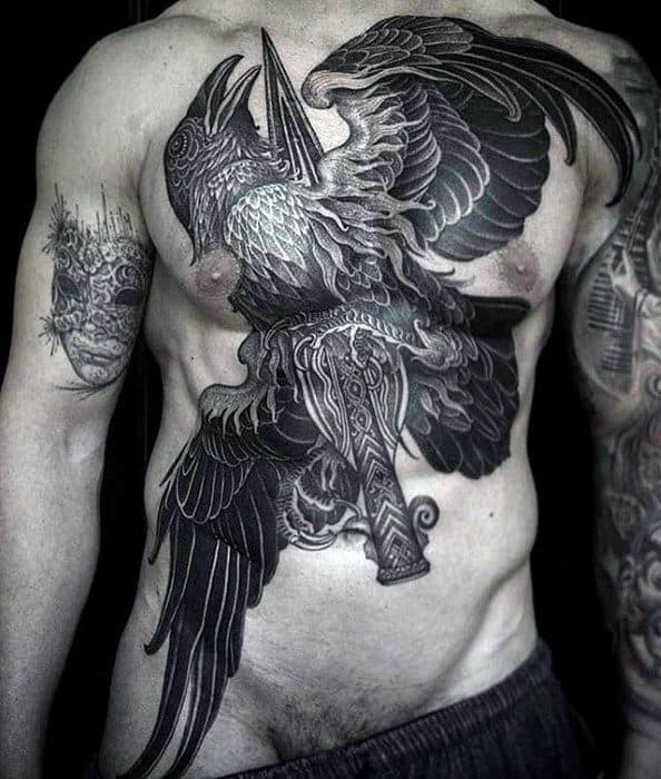 Mens Epic Crow Full Chest Tattoo