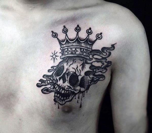 Mens Evil Skull With Crown Tattoo Chest