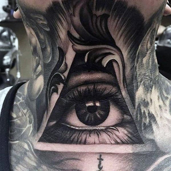 Mens Eye Of Providence Ornate 3d Neck Tattoo
