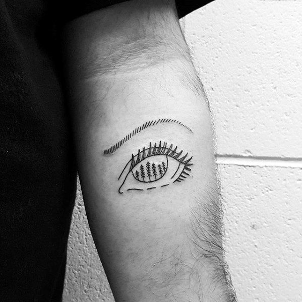 Mens Eye With Trees Simple Inner Arm Tattoo