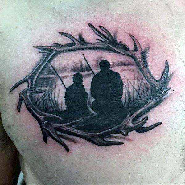 Mens Father And Son Silhouette Chest Tattoos