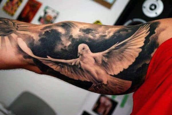 Men's Feather Birds Tattoo Dove
