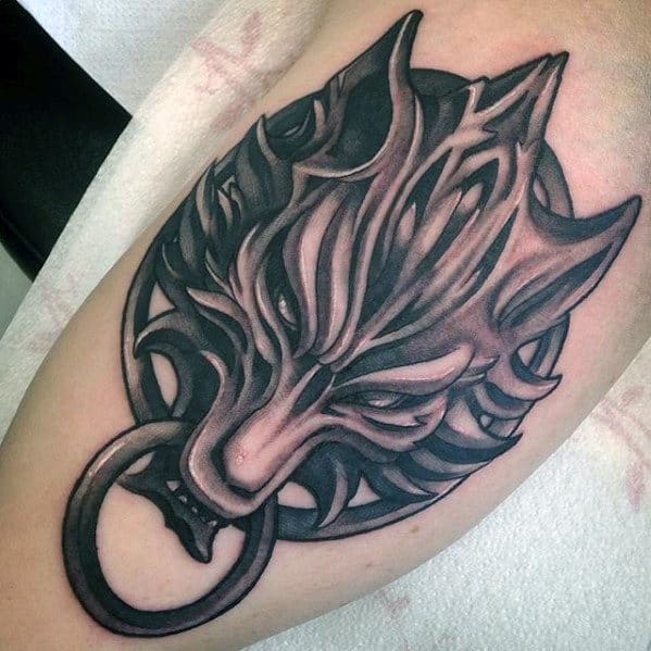 mens final fantasy wolf arm tattoo