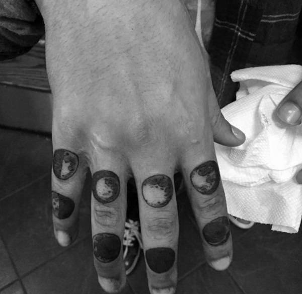 Mens Finger And Knuckles Moon Phases Tattoo