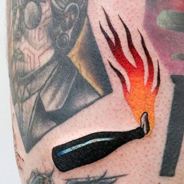 Mens Flaming Bottle Badass Small Arm Tattoo Ideas
