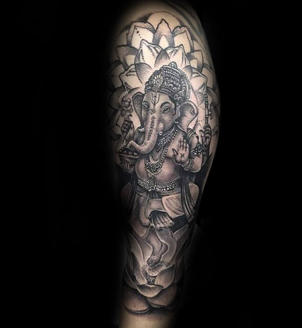 Mens Floral Ganesh Full Arm Tattoo Inspiration