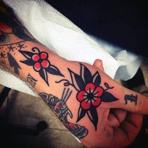 Mens Flower Hand Traditional Tattoo Ideas With Vintage Design