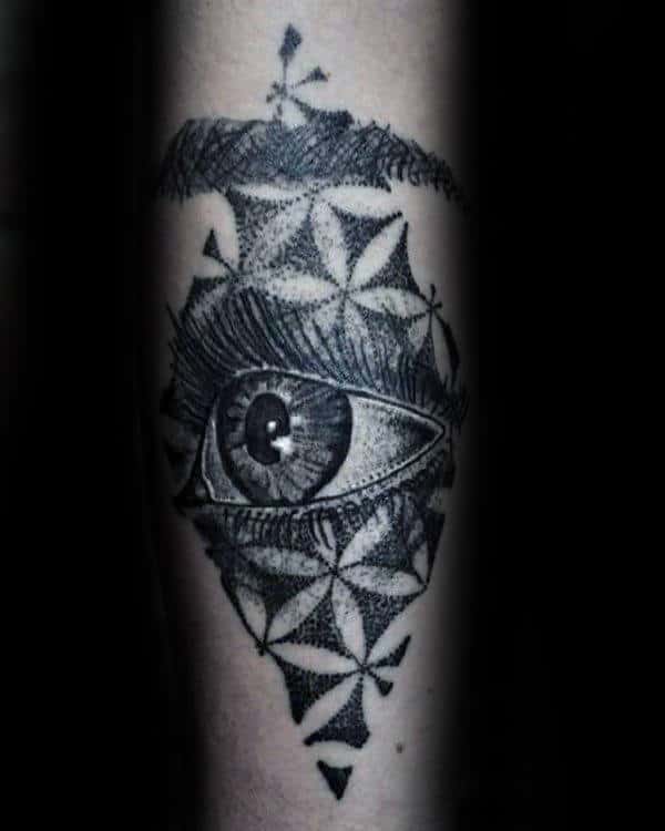 Mens Flower Of Life Eye Forearm Tattoos