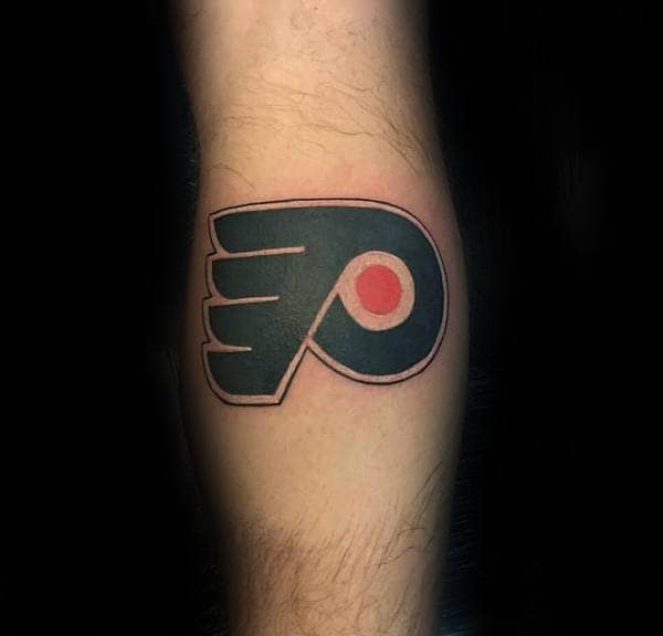 Mens Flyers Logo Hockey Leg Calf Tattoo