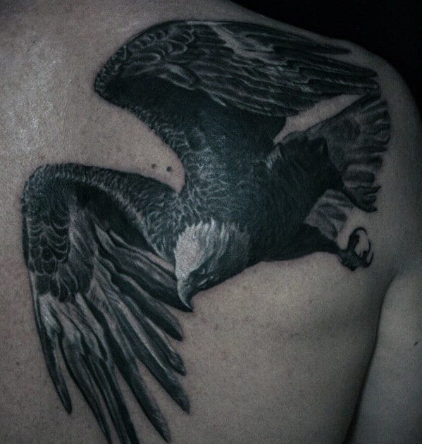 Mens Flying Bald Eagle Realistic Back Tattoo With 3d Design