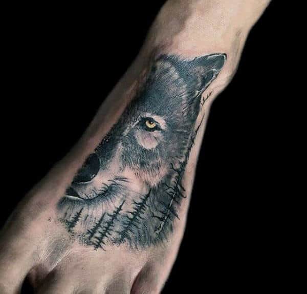 Mens Foot Forest Wolf Tattoos