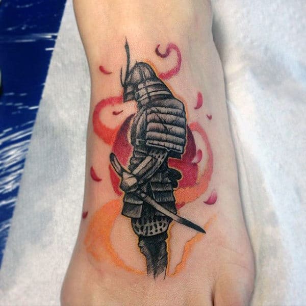 Mens Foot Warrior With Blade Tattoo