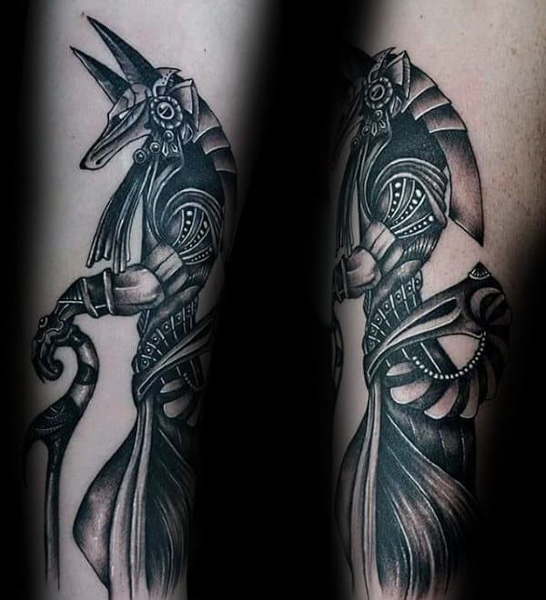 Mens Forearm Anubis Black And White Ink Tattoos