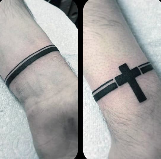 Mens Forearm Band Cross Tattoos