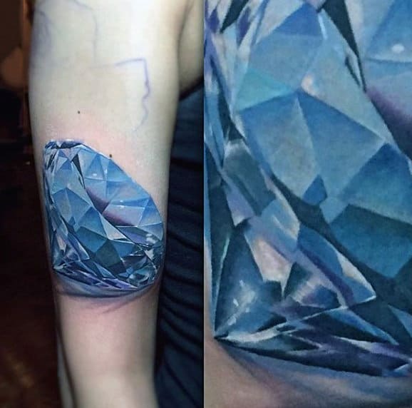 Mens Forearm Blue 3d Diamond Tattoo Design