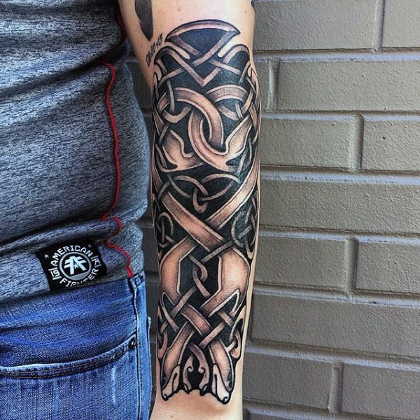 Mens Forearm Celtic Sleeve Tattoo Design With Knots