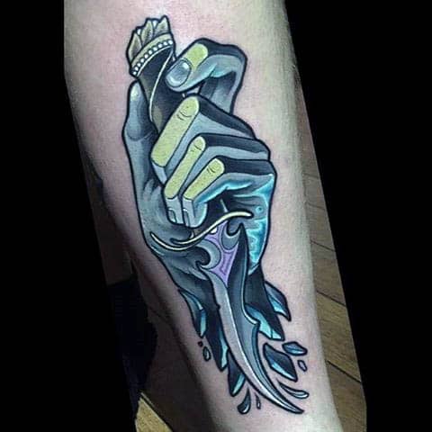 Mens Forearm Icy Hands With Knife Neo Traditional Tattoo