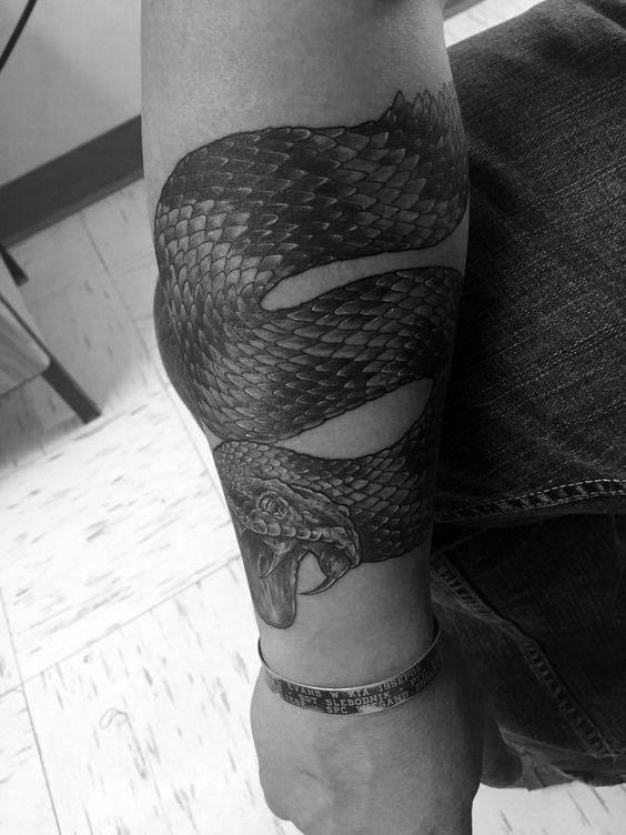 Mens Forearm Rattlesnake Tattoo Design Inspiration