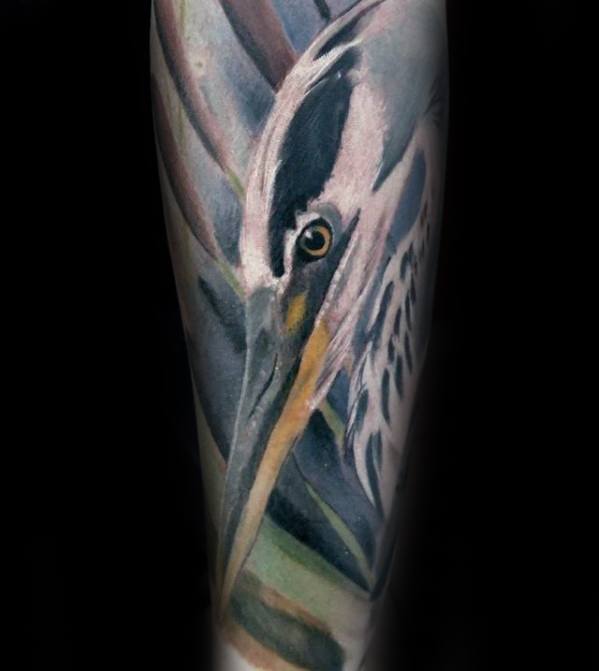 Mens Forearm Sleeve Heron Tattoo Ideas