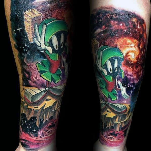Mens Forearm Sleeve Marvin The Martian 3d Tattoos.