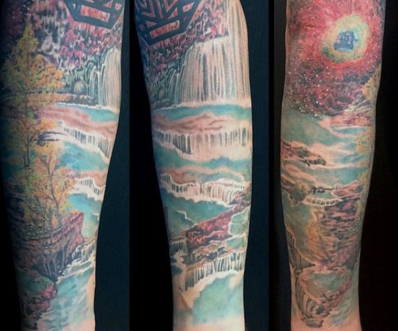 Mens Forearm Sleeve Waterfall Tattoos