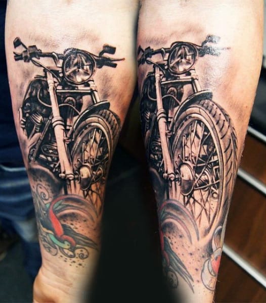 Mens Forearm Vintage Harley Davidson Bike Tattoos