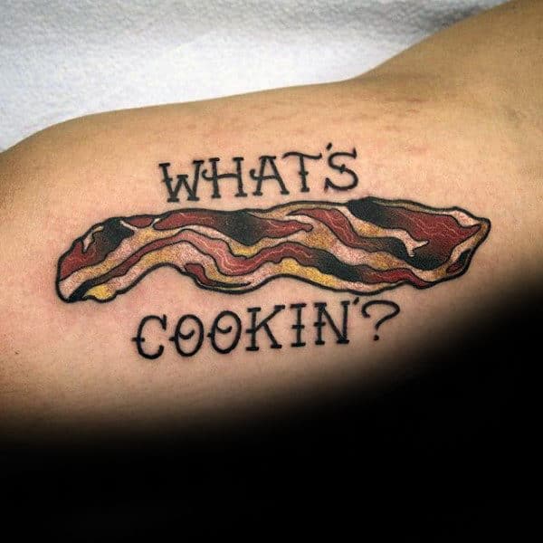 Mens Forearm Whats Cooking Bacon Tattoo