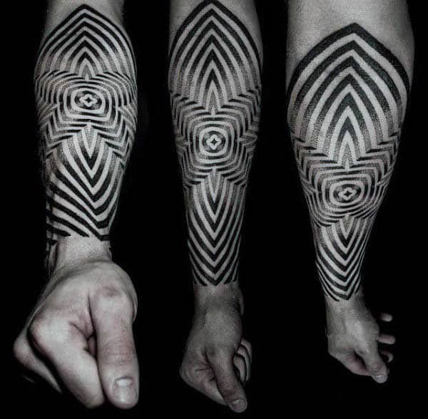 Mens Forearm Wrist Optical Illusion Lines Tattoo