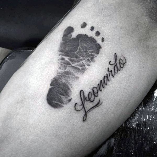 Mens Forearms Baby Foot Stamp Tattoo