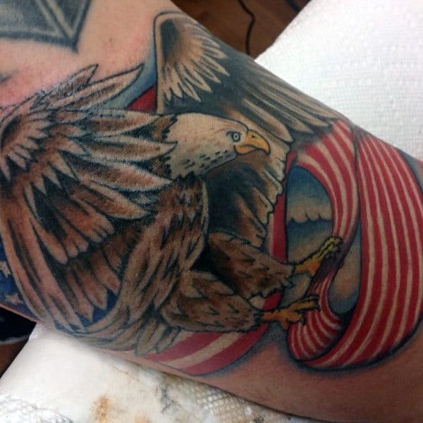 Mens Forearms Bald Eagle And Americanflag Tattoo