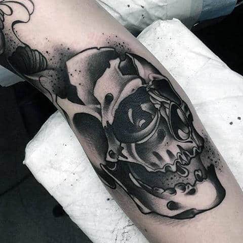 Mens Forearms Dark Neo Traditional Skull Tattoo