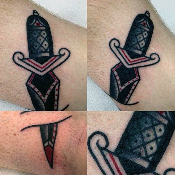 Mens Forearms Dark Traditional Dagger Tattoo