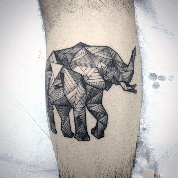 Mens Forearms Geometric Designed Elephant Tattoo