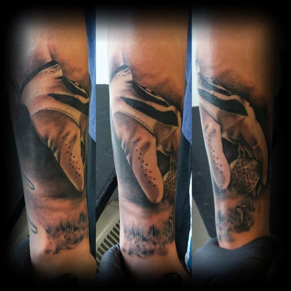 Mens Forearms Gloved Hands Picking Golf Ball Tattoo