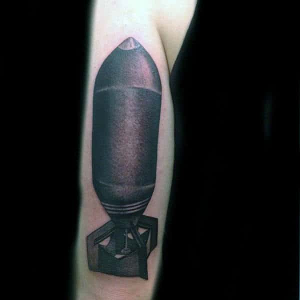 Mens Forearms Grey Bomb Tattoo