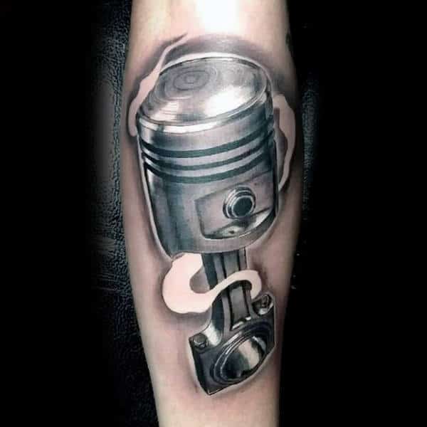 Mens Forearms Grey Engine Tattoo