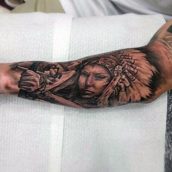 Arm Realistic Warrior Indian Tattoo by Giahi
