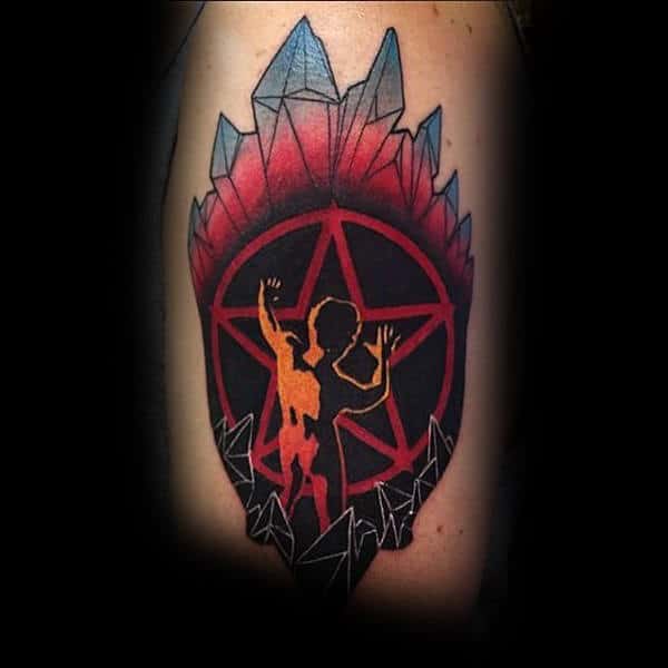 Mens Forearms Pentagram With Icicles Tattoo