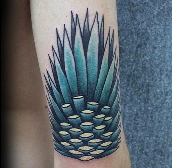 Mens Forearms Pineapple Leaves Food Tattoo