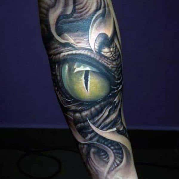 Mens Forearms Realistic Green Eyed Tattoo