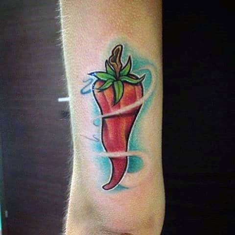 Mens Forearms Red Chilly Food Tattoo