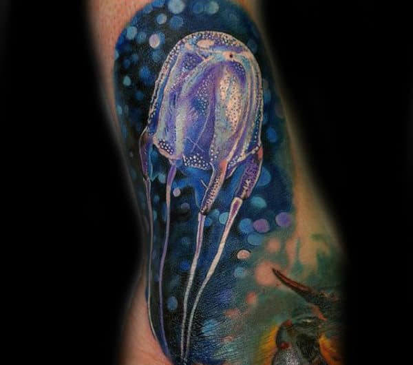 Mens Forearms Sparkling Violet Jellyfish Tattoo