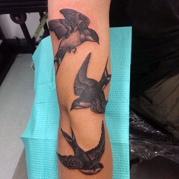 Mens Forearms Trio Of Cute Grey Sparrows Tattoo