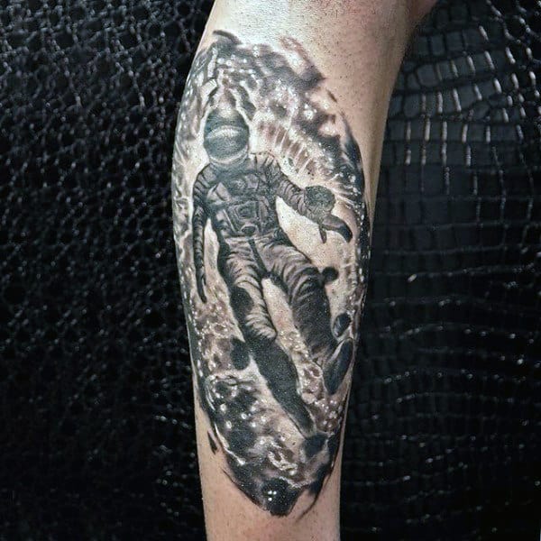 Mens Forearms Twinkling Grey Astronaut Tattoo