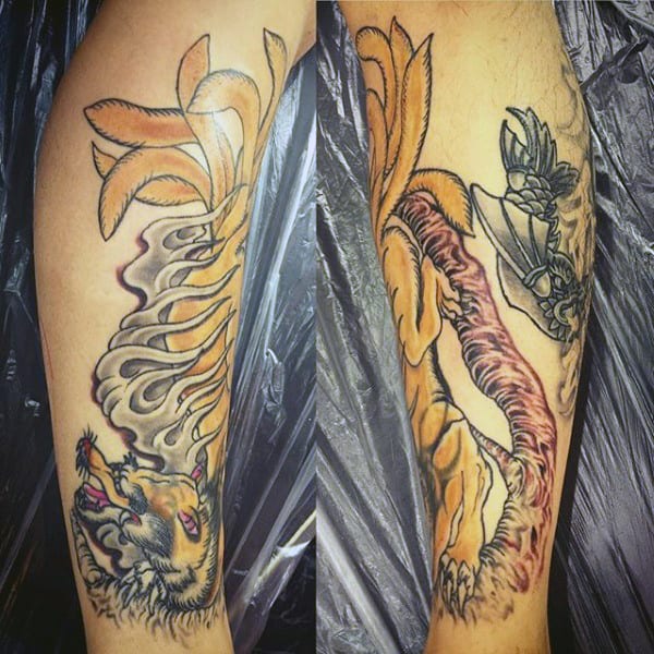 Mens Forearms Yellow Fox Tattoo