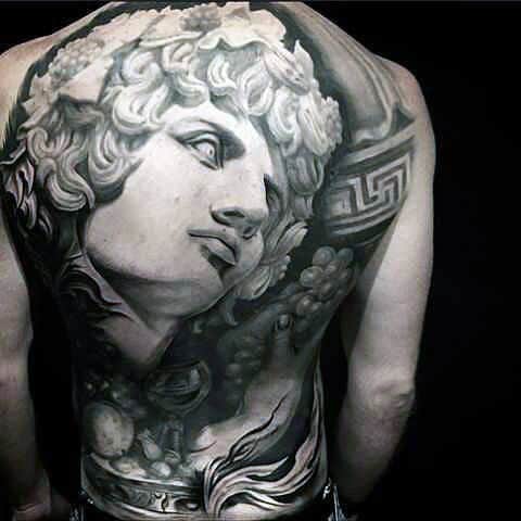 Mens Full Back 3D Hercules Face Tattoo